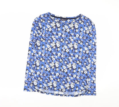 Marks and Spencer Women Blue Floral Long Sleeve Linen Blend Top Size 8