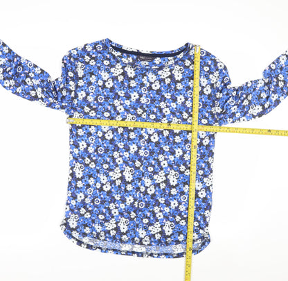 Marks and Spencer Women Blue Floral Long Sleeve Linen Blend Top Size 8