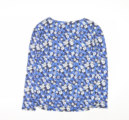 Marks and Spencer Women Blue Floral Long Sleeve Linen Blend Top Size 8