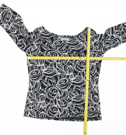 Marks and Spencer Women’s Black Floral Jersey Blouse UK 14 3/4 Sleeve