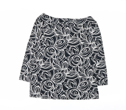 Marks and Spencer Women’s Black Floral Jersey Blouse UK 14 3/4 Sleeve