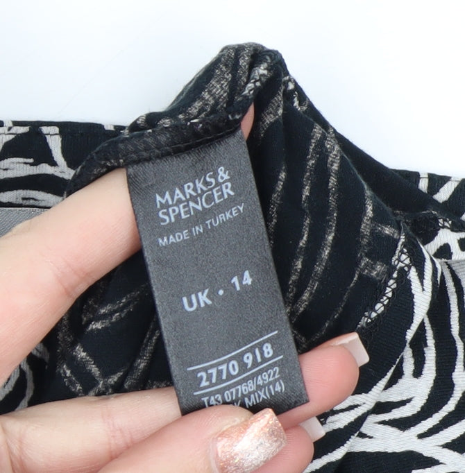 Marks and Spencer Women’s Black Floral Jersey Blouse UK 14 3/4 Sleeve