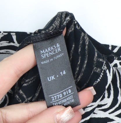 Marks and Spencer Women’s Black Floral Jersey Blouse UK 14 3/4 Sleeve