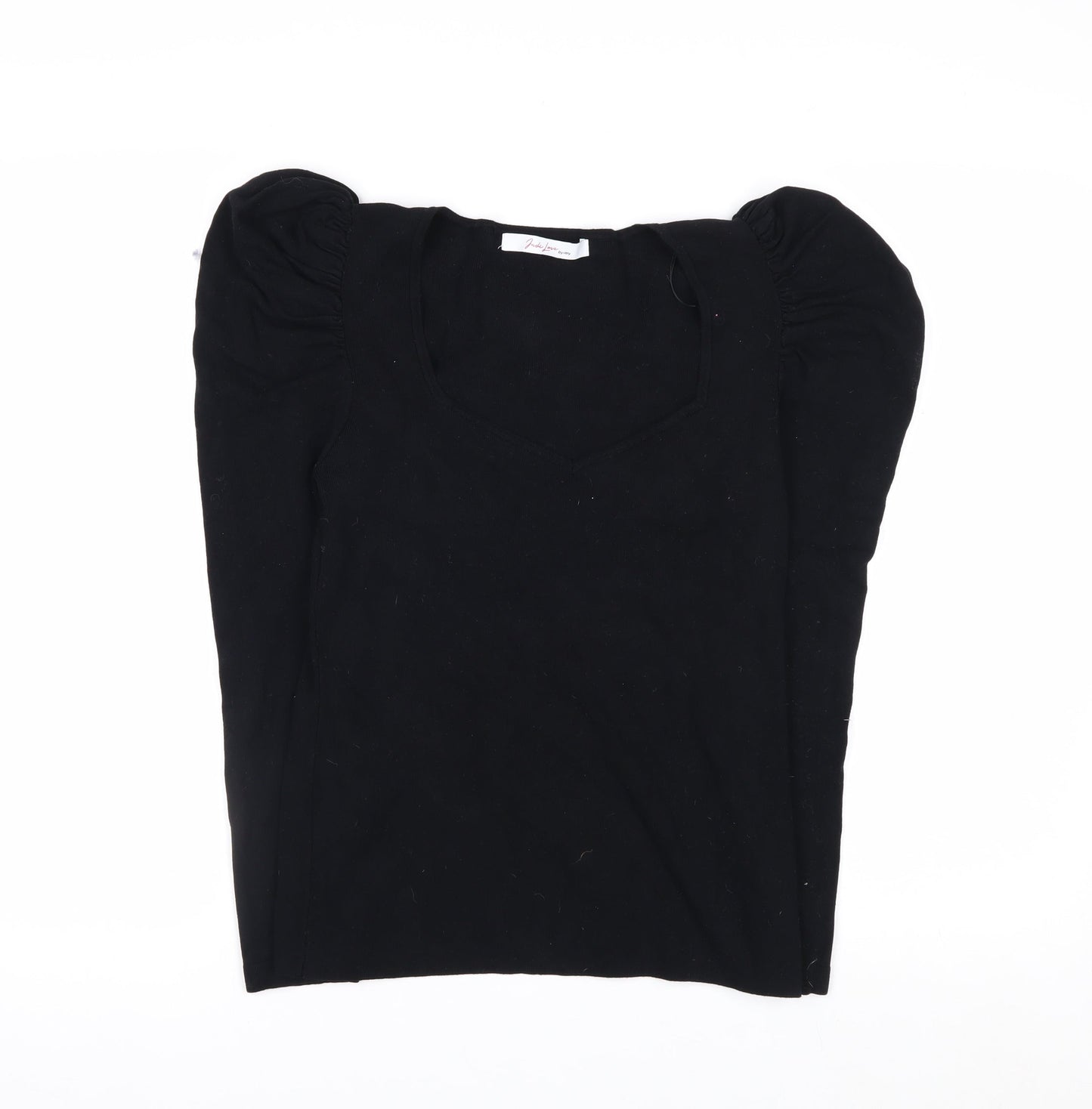 Judi Love by Very Womens Black V-Neck Puff Sleeve Knit Jumper Size 14