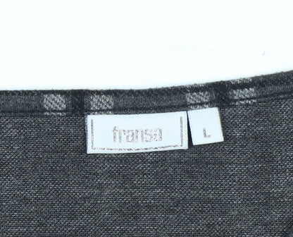 Fransa Women Grey Check Shift Dress L 3/4 Sleeve Knee Length