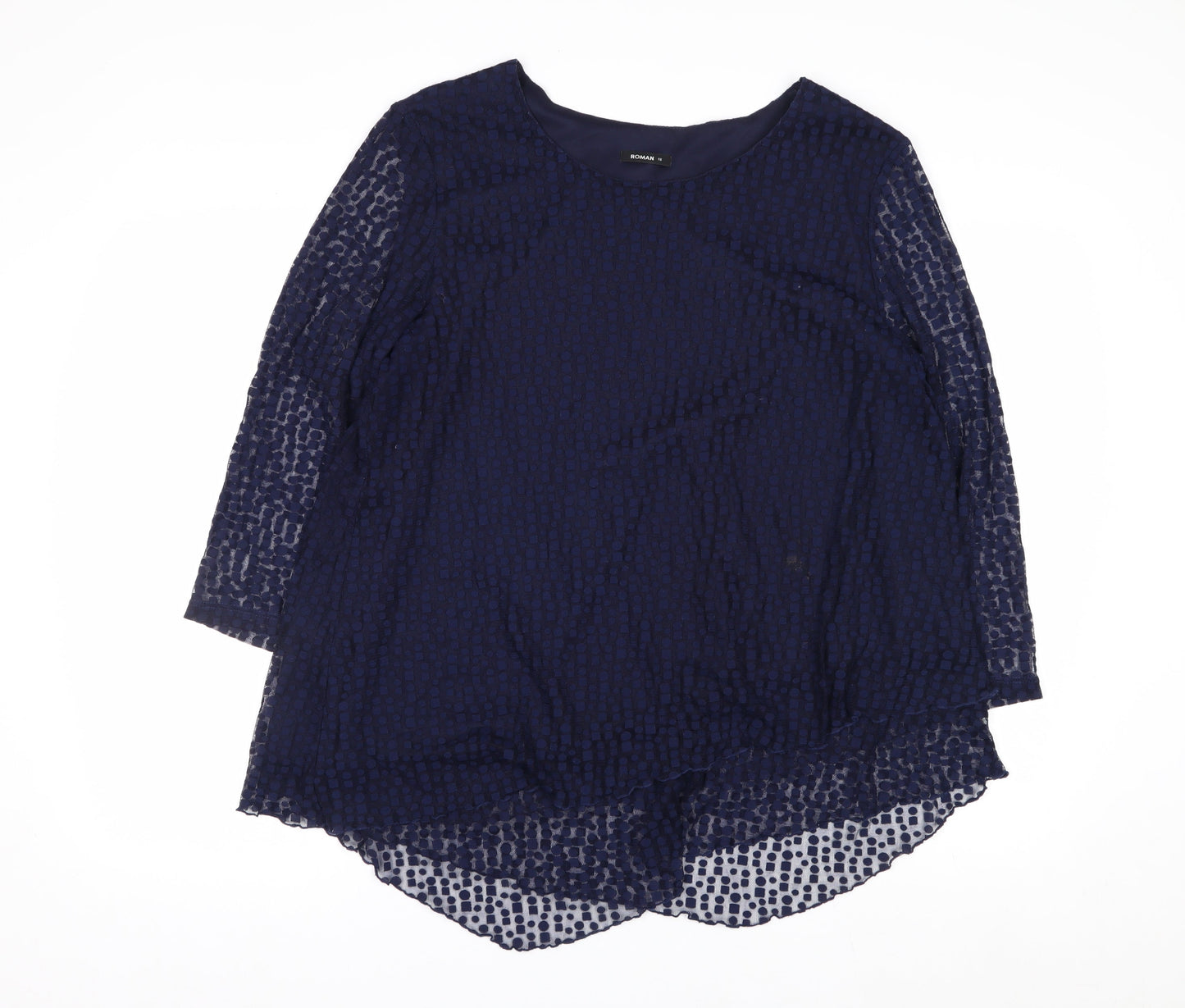 Roman Women’s Blue Mesh 3/4 Sleeve Tunic Blouse Size 18