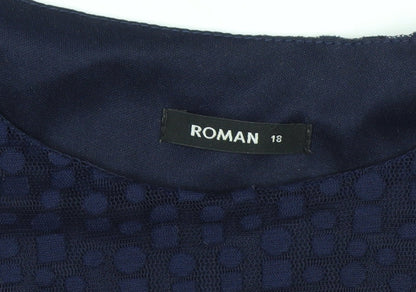 Roman Women’s Blue Mesh 3/4 Sleeve Tunic Blouse Size 18