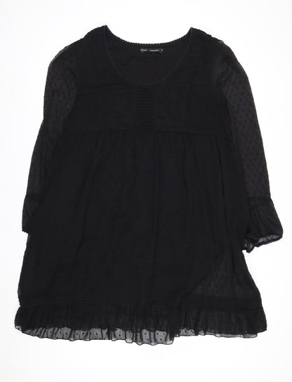 Next Women Black Knee Length Shift Dress Size 18 Tall Chiffon Long Sleeve