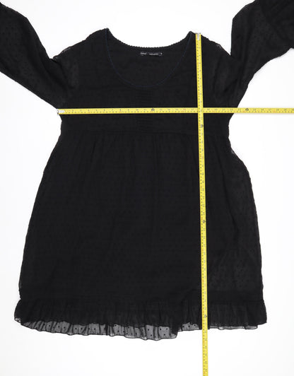Next Women Black Knee Length Shift Dress Size 18 Tall Chiffon Long Sleeve
