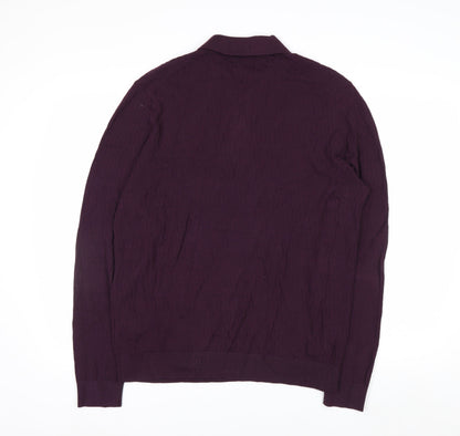 Marks and Spencer Men's Purple Collared Henley Cotton Jumper L