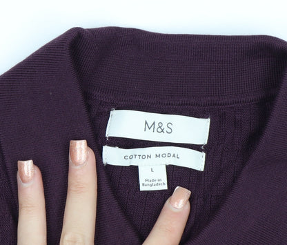Marks and Spencer Men's Purple Collared Henley Cotton Jumper L