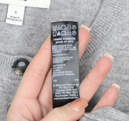 Marks and Spencer Women's Grey Small Crew Neck Button Cardigan