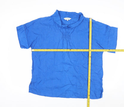 East Women’s Blue Linen Short Sleeve Tunic Blouse - M