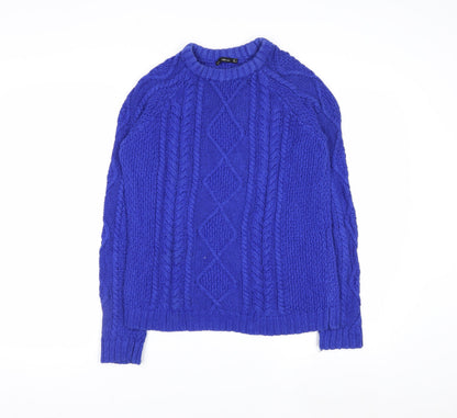 Zara Women Blue Cable Knit Crew Neck Jumper Size S