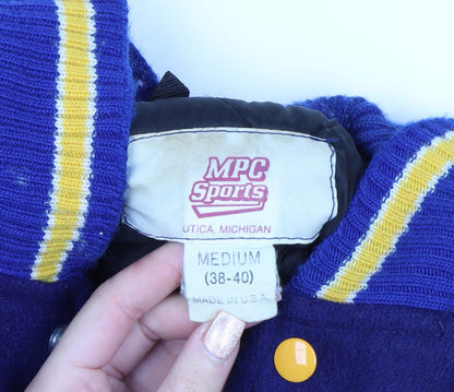 MPC Sports Men’s Blue Varsity Jacket Medium Wool Leather Retro