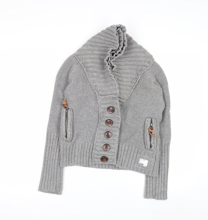 Superdry Womens Grey Shawl Collar Button Cardigan Medium Knitwear