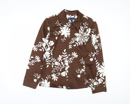 Susan Graver Women’s Brown Floral Zip Jacket Size S Cotton Blend