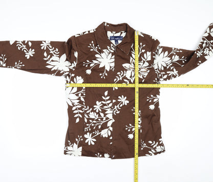 Susan Graver Women’s Brown Floral Zip Jacket Size S Cotton Blend