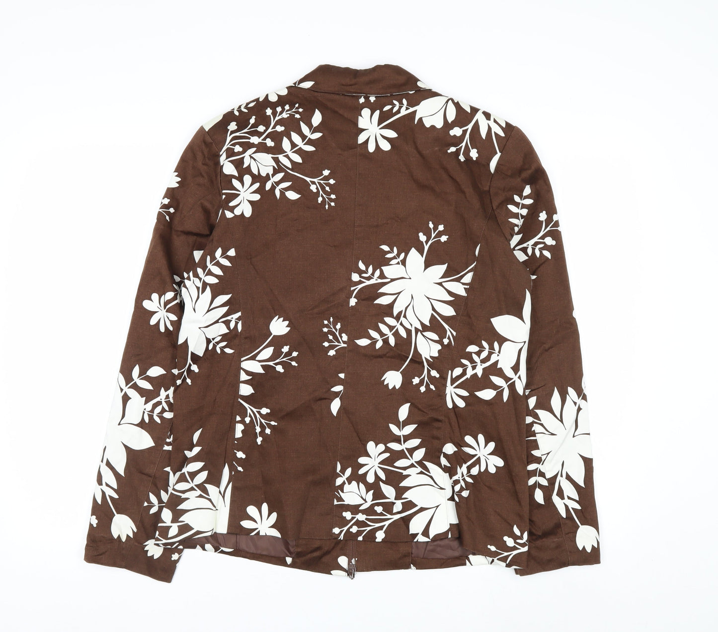 Susan Graver Women’s Brown Floral Zip Jacket Size S Cotton Blend