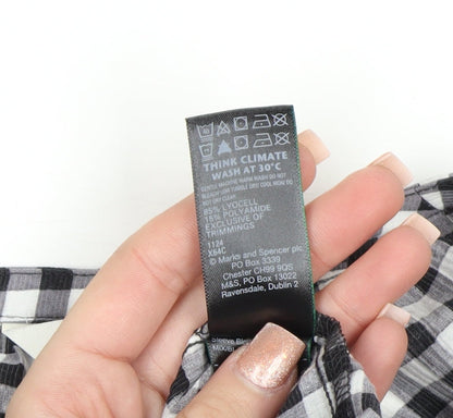 Marks and Spencer Women's Black Check Blouse Size 6 Short Sleeve