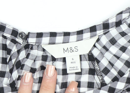 Marks and Spencer Women's Black Check Blouse Size 6 Short Sleeve