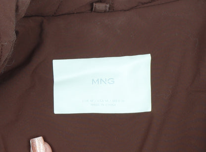 Mango Women Brown Quilted Long Belted Coat Size 12