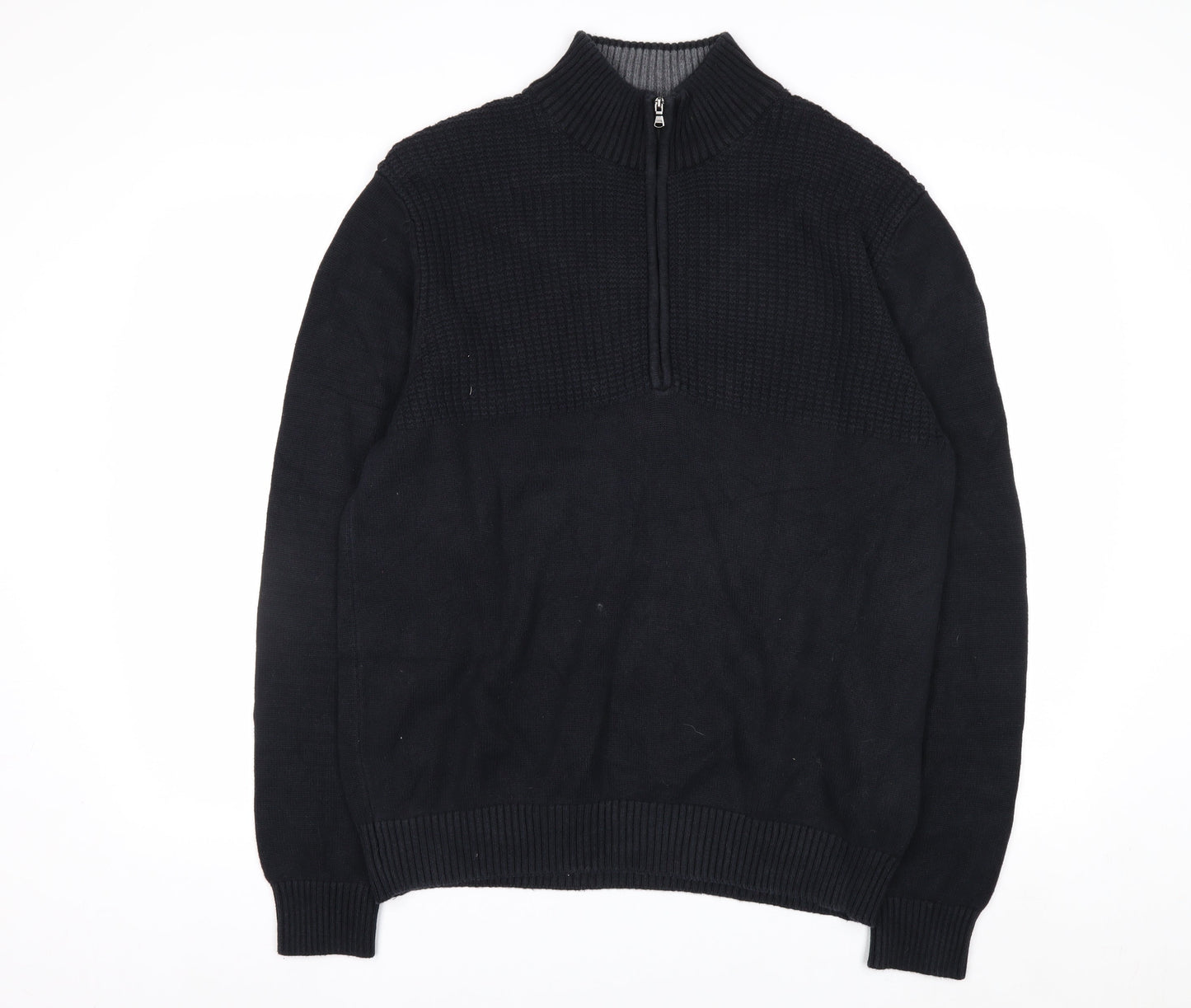 IZOD Men’s Black Cotton 1/4 Zip High Neck Jumper Size L