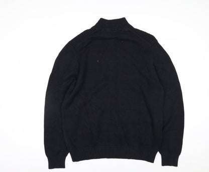 IZOD Men’s Black Cotton 1/4 Zip High Neck Jumper Size L