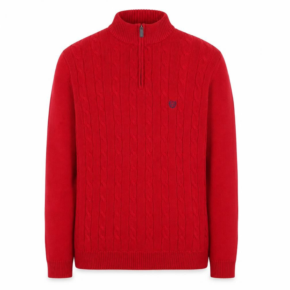 Chaps Men’s Red Cotton Cable-Knit Half Zip Jumper M