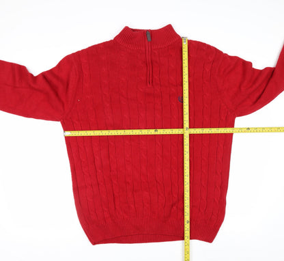 Chaps Men’s Red Cotton Cable-Knit Half Zip Jumper M