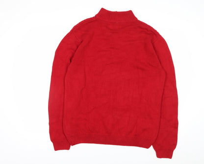 Chaps Men’s Red Cotton Cable-Knit Half Zip Jumper M