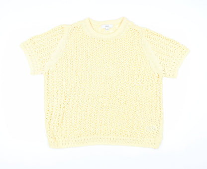 Marks and Spencer Women Yellow Open Knit Cotton Short Sleeve Jumper XL
