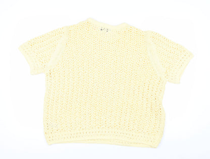 Marks and Spencer Women Yellow Open Knit Cotton Short Sleeve Jumper XL