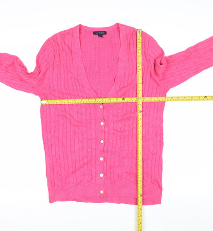 Lands' End Women's Pink Cotton Cable Knit V-Neck Cardigan M 10-12