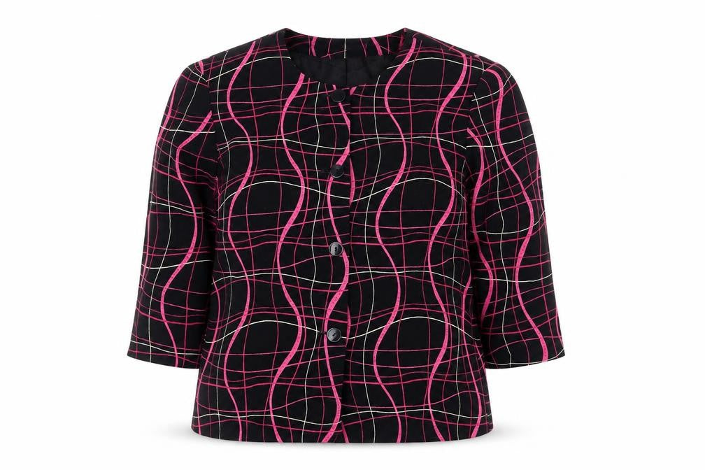 Lyse Hart Ltd Women Black Pink Geometric Pattern Suit Jacket Size 6
