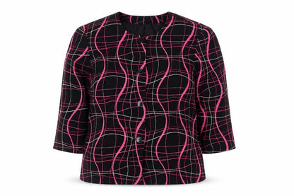 Lyse Hart Ltd Women Black Pink Geometric Pattern Suit Jacket Size 6