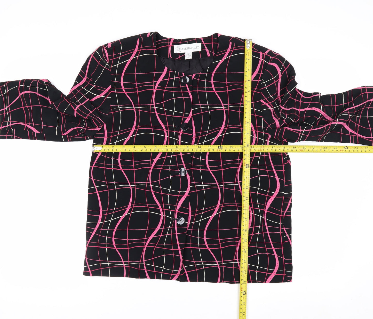 Lyse Hart Ltd Women Black Pink Geometric Pattern Suit Jacket Size 6