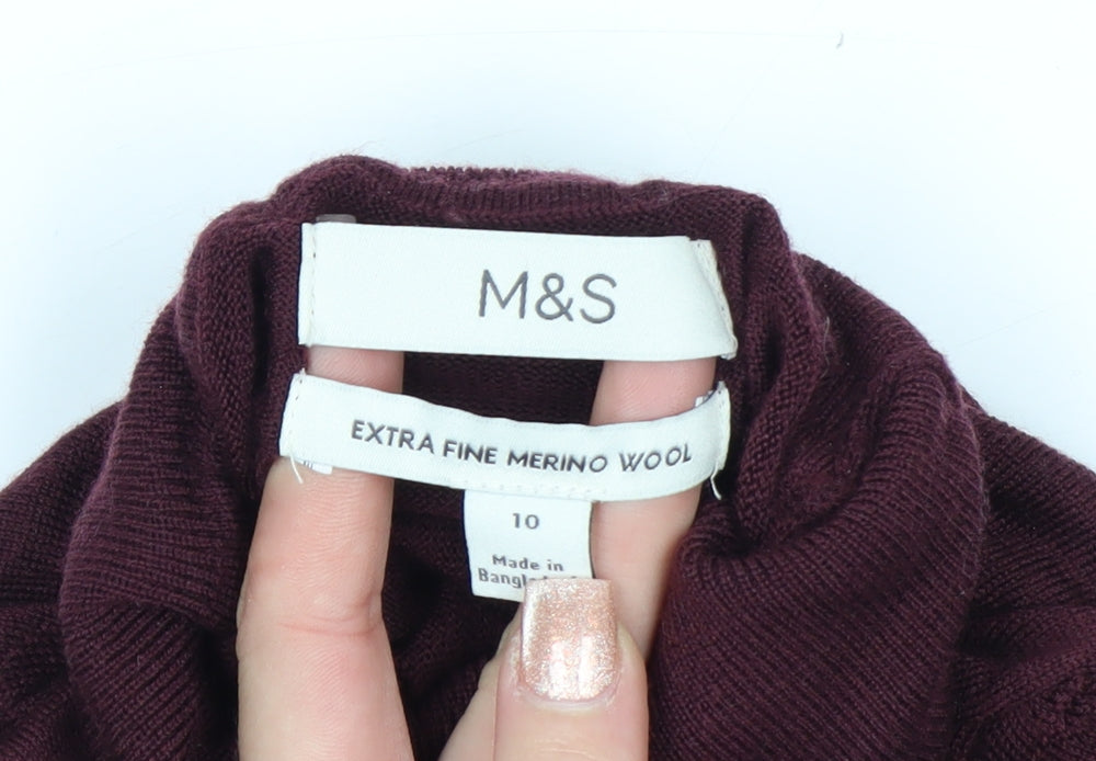Marks and Spencer Womens Brown Merino Wool Roll Neck Jumper Size 10