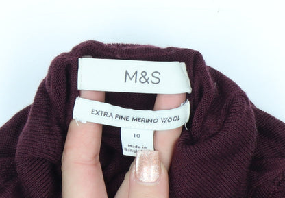 Marks and Spencer Womens Brown Merino Wool Roll Neck Jumper Size 10