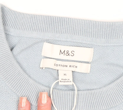 Marks and Spencer Women Blue Cotton Knit Short Sleeve Jumper XL