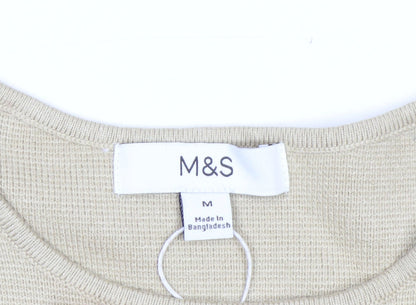 Marks and Spencer Women Beige M Knit Crew Neck Pullover Jumper