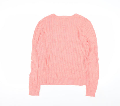 IZOD Women Pink Cable-Knit Cotton Jumper Medium UK 12