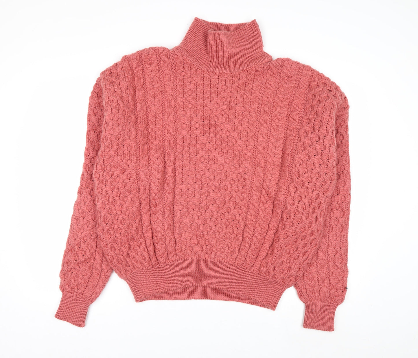 Country Knitwear Womens Pink Wool Roll Neck Cable Jumper XL