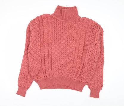 Country Knitwear Womens Pink Wool Roll Neck Cable Jumper XL