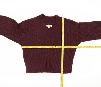 Marks and Spencer Per Una Women Burgundy V-Neck Chunky Knit Jumper S
