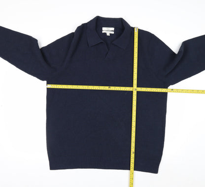 Marks and Spencer Men's Navy Blue Collared Cotton Jumper XL