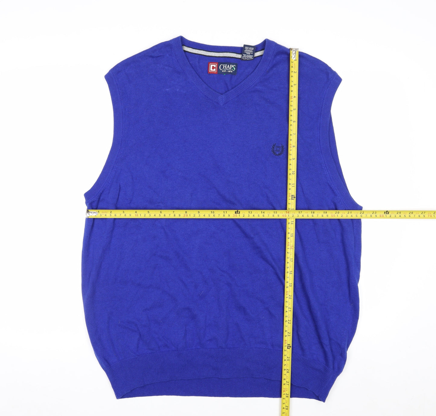 Chaps Men's Blue V-Neck Cotton Sleeveless Vest Jumper XL