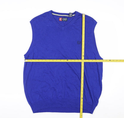 Chaps Men's Blue V-Neck Cotton Sleeveless Vest Jumper XL