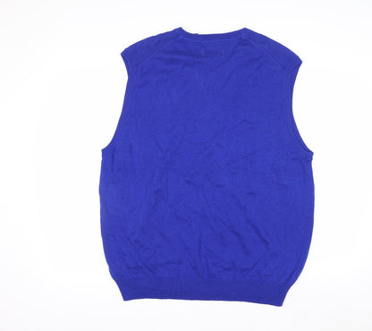 Chaps Men's Blue V-Neck Cotton Sleeveless Vest Jumper XL