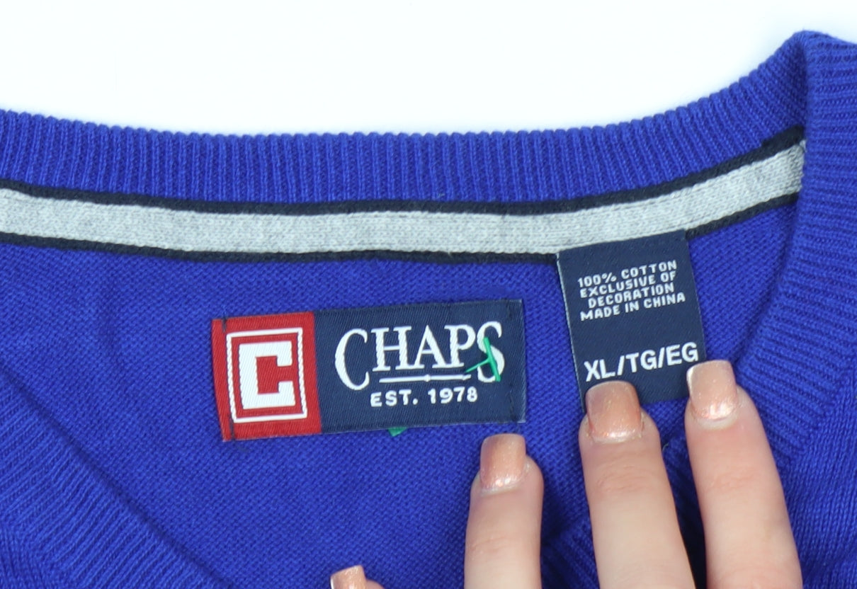 Chaps Men's Blue V-Neck Cotton Sleeveless Vest Jumper XL